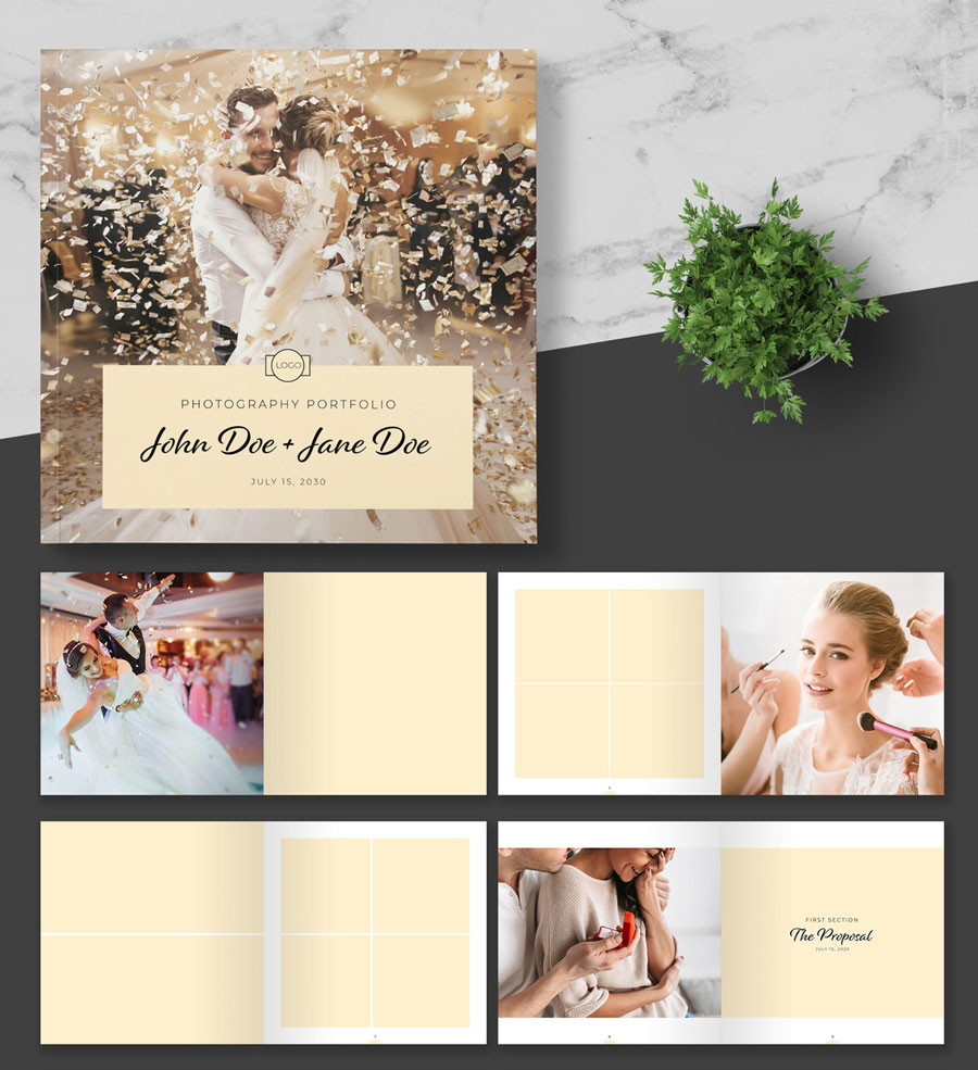 Square Photo Album Layout with Peach Accents