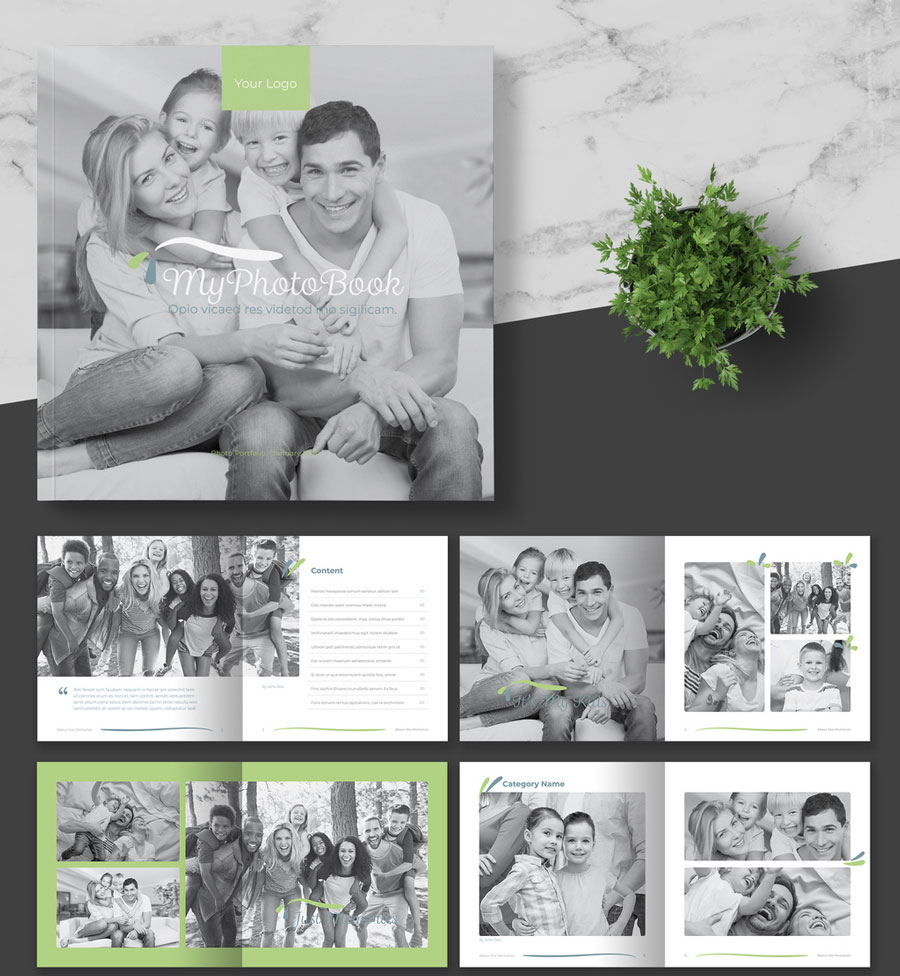 Square Photo Album with Green Accents