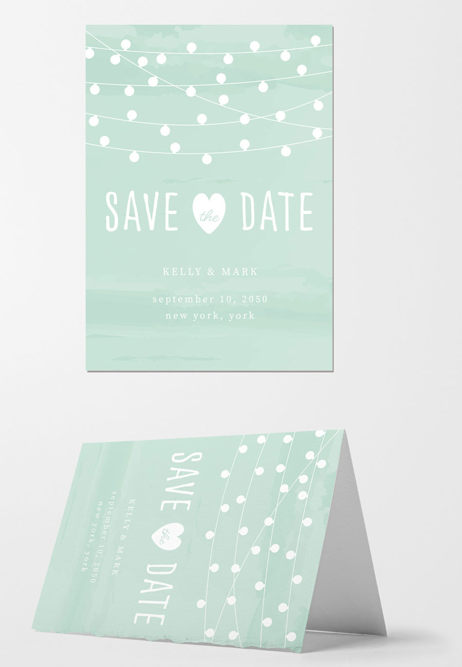 Wedding Invitation Layout with String of Lights Illustration