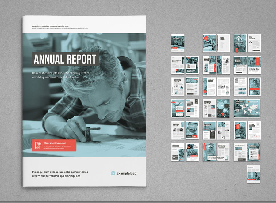 White and Pale Blue with Coral Accents Annual Report Layout