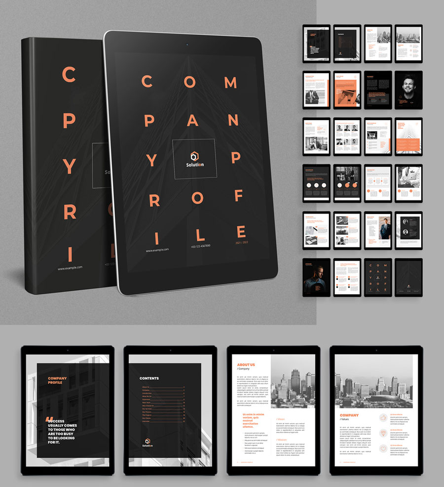 Digital Company Profile with Peach Accents