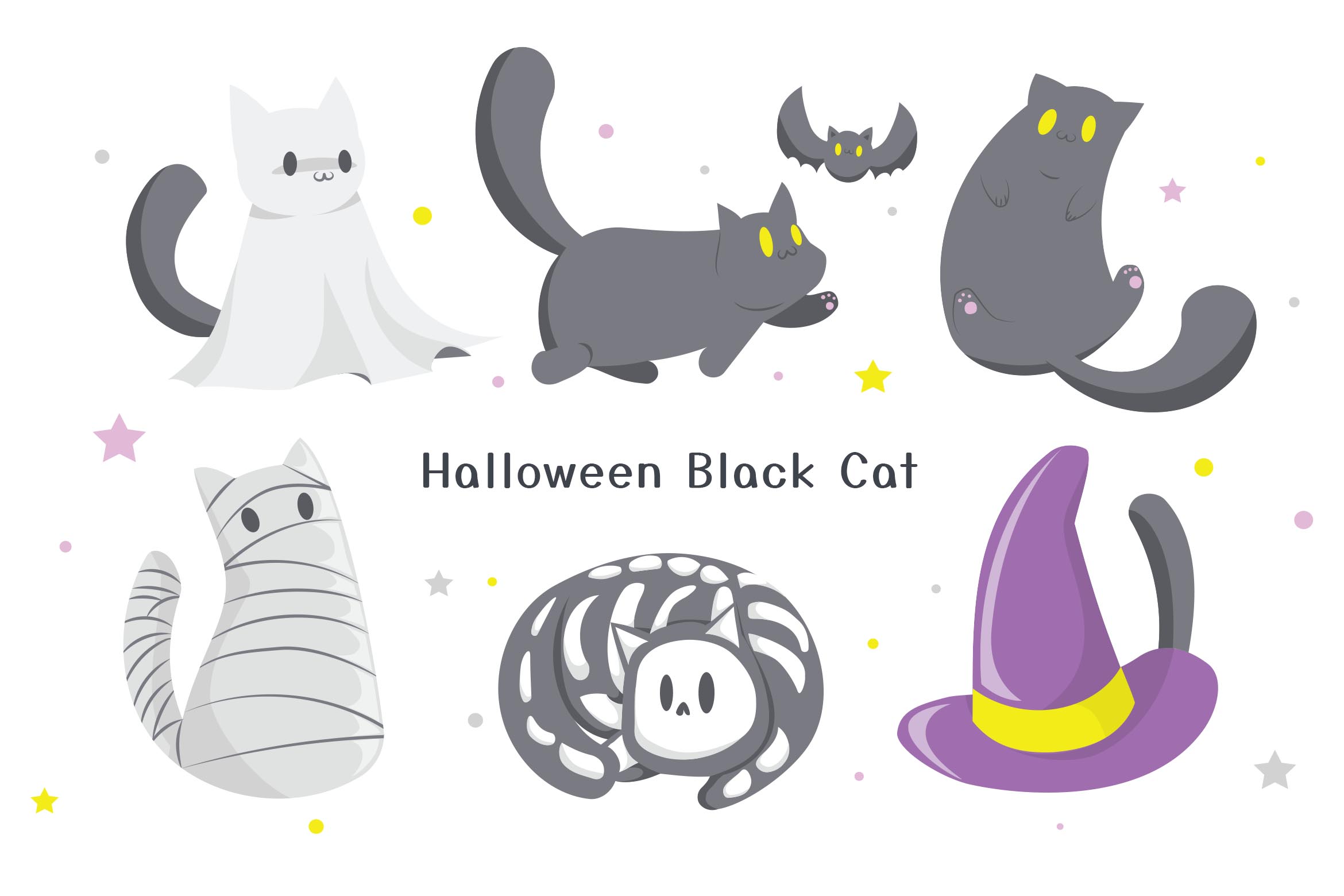 Cute Halloween Black Cat Vector Illustrations