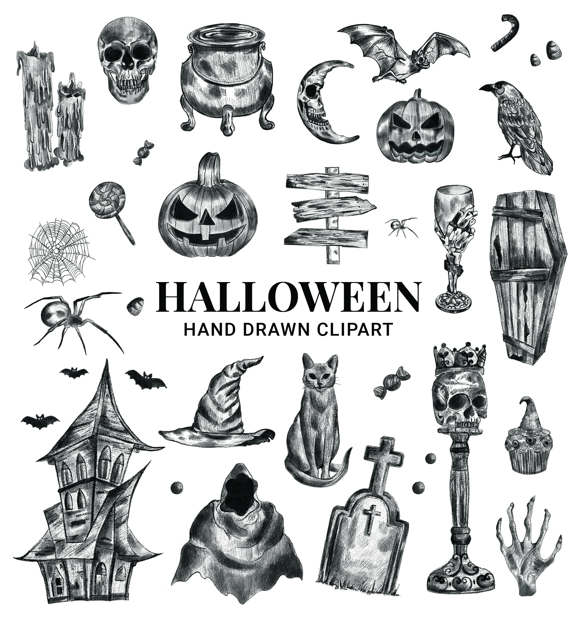 Halloween Hand Drawn Sketch Clipart Vector