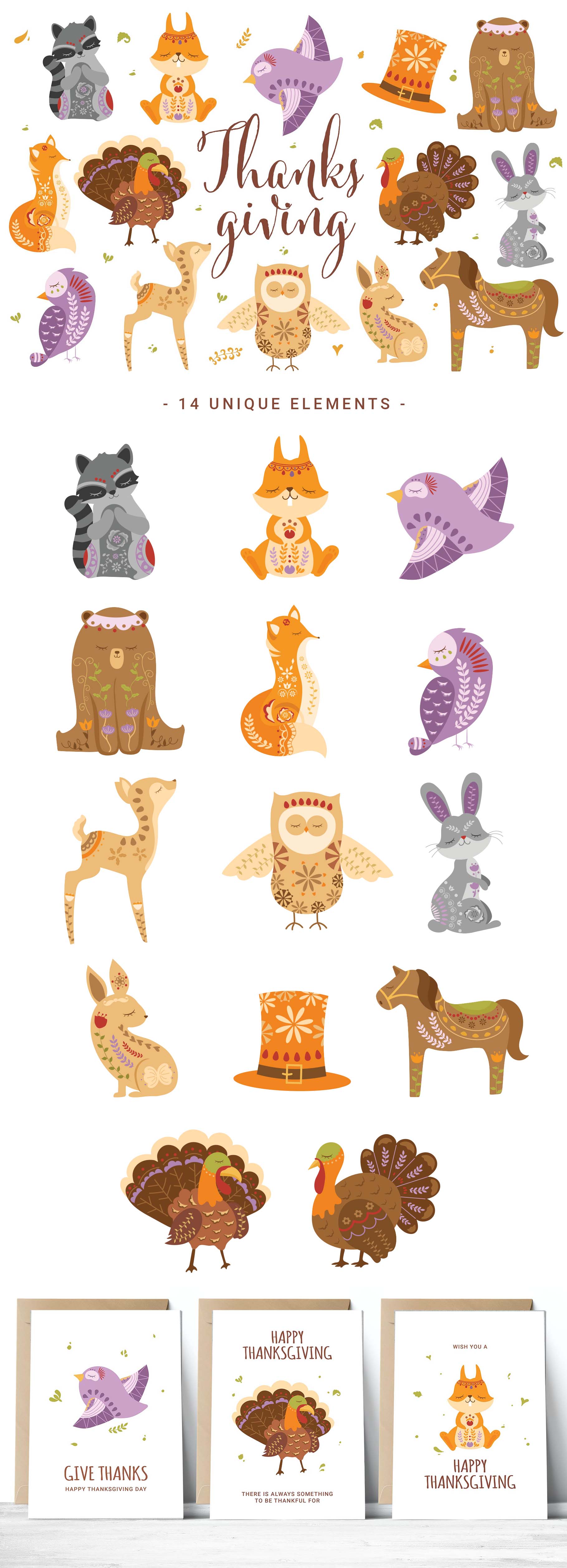 Thanksgiving Woodland Creature Animal Character Illustrations