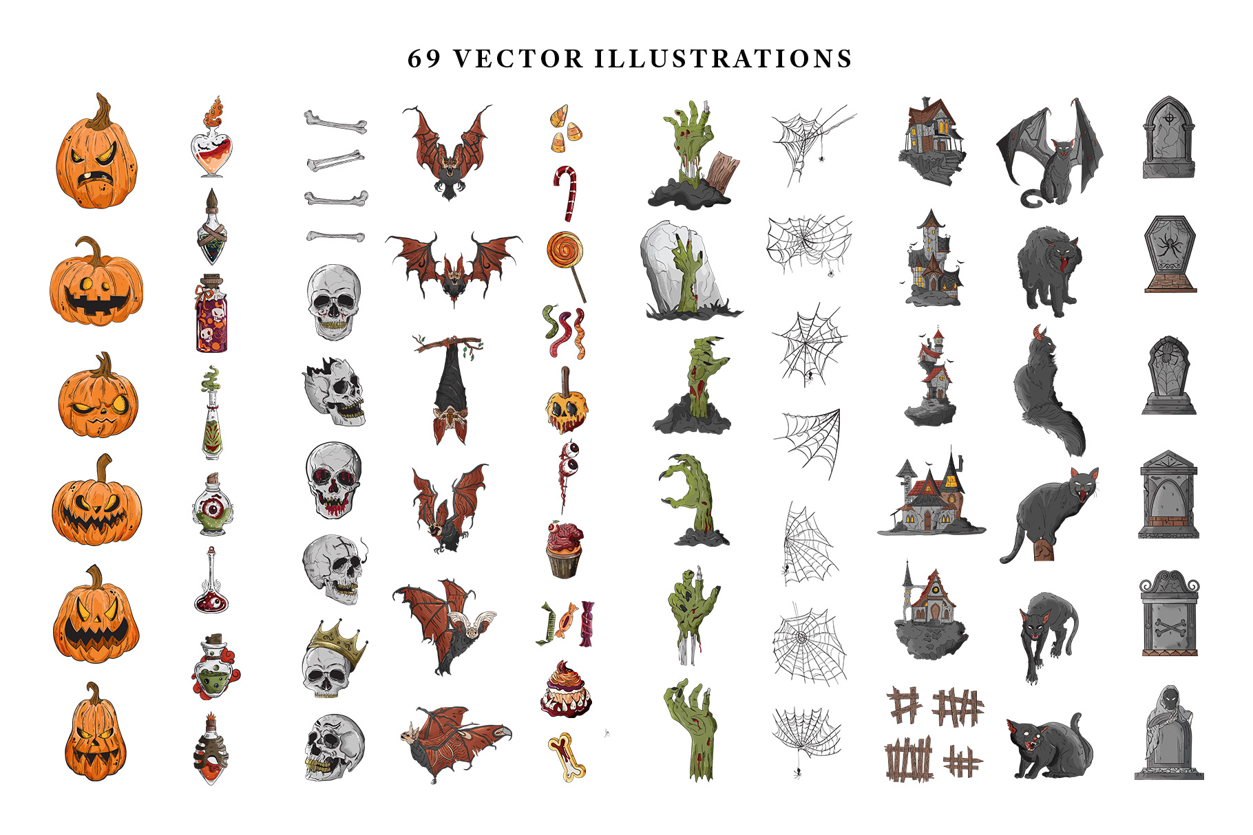 Halloween Vector Illustrations Clipart (EPS, PSD, PNG, Ai Format)