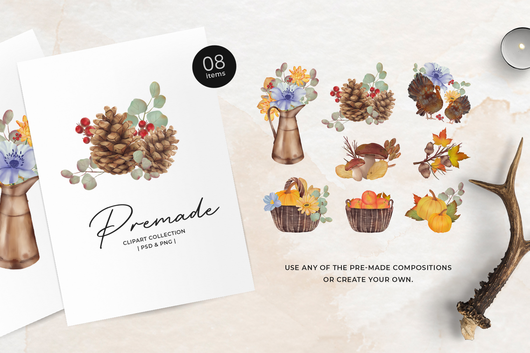 Autumn Fall Watercolor Clipart (PSD, PNG Format)