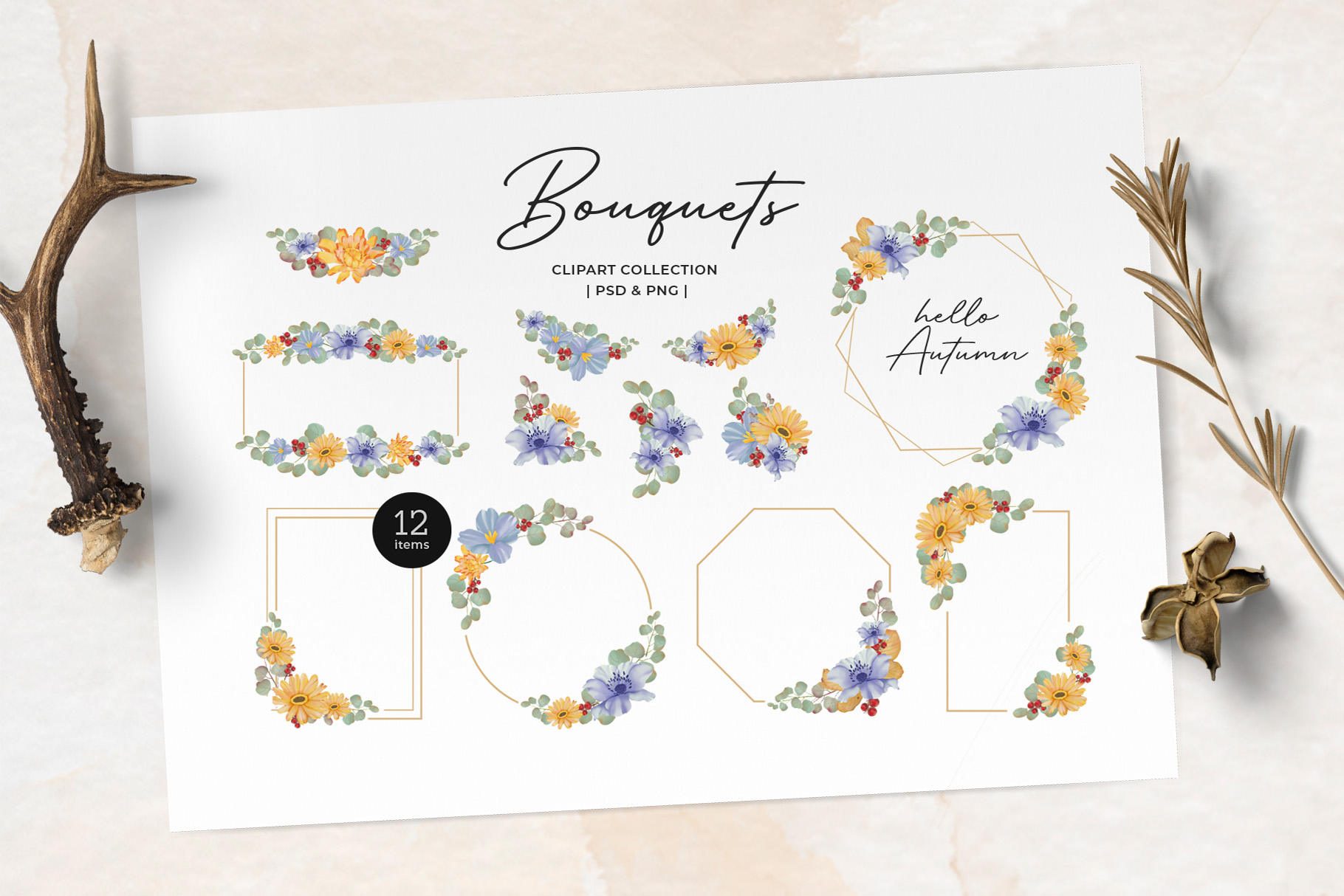 Autumn Fall Watercolor Clipart (PSD, PNG Format)