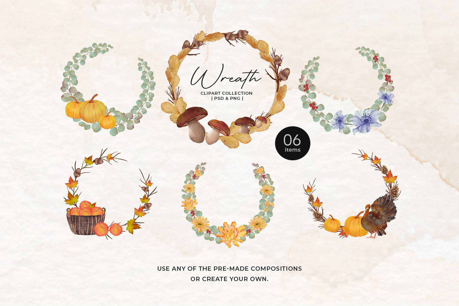 Autumn Fall Watercolor Clipart (PSD, PNG Format)