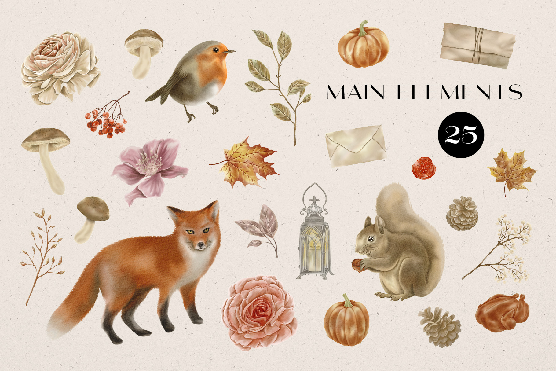 Fall Autumn Watercolor Clipart Illustrations (PSD, PNG Format)