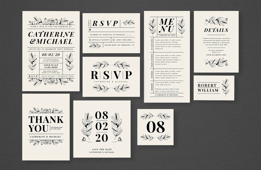wedding-invitation-set-with-leaf-illustrations-illustrator