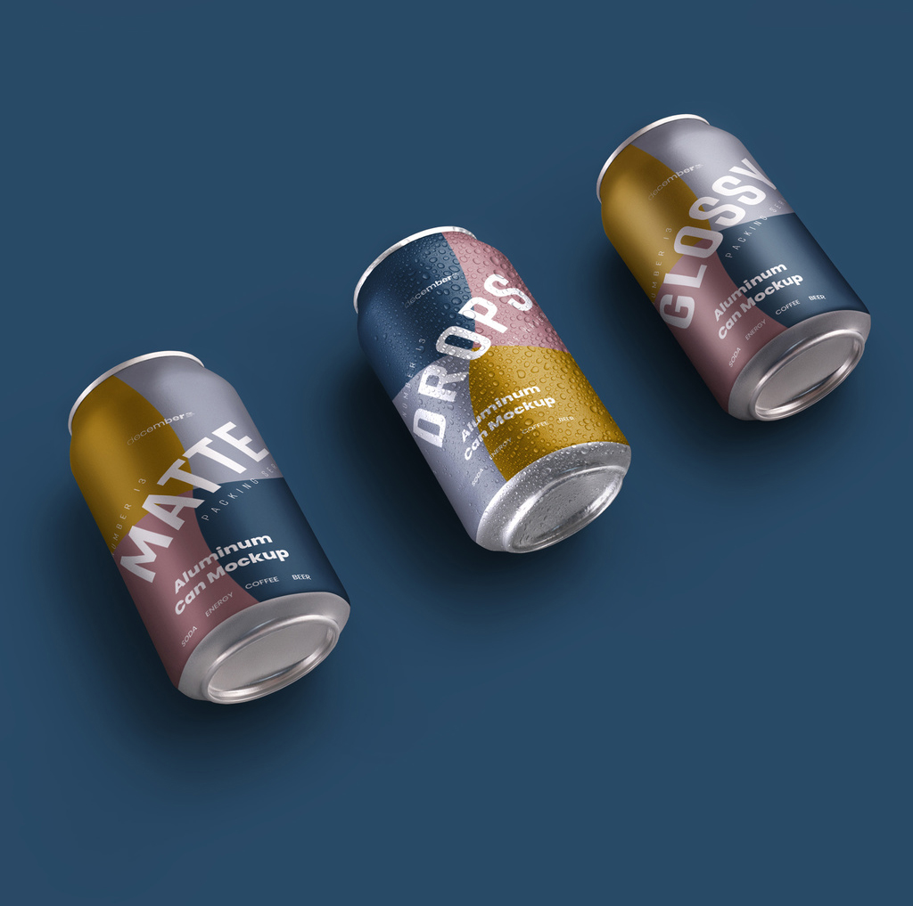 3 Aluminum Drink Can Mockups (PSD Format)