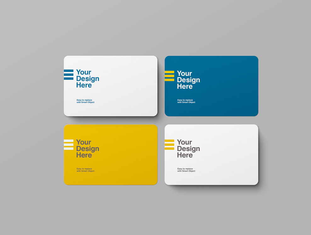 4 Rounded Corner Business Card Mockup (PSD Format)
