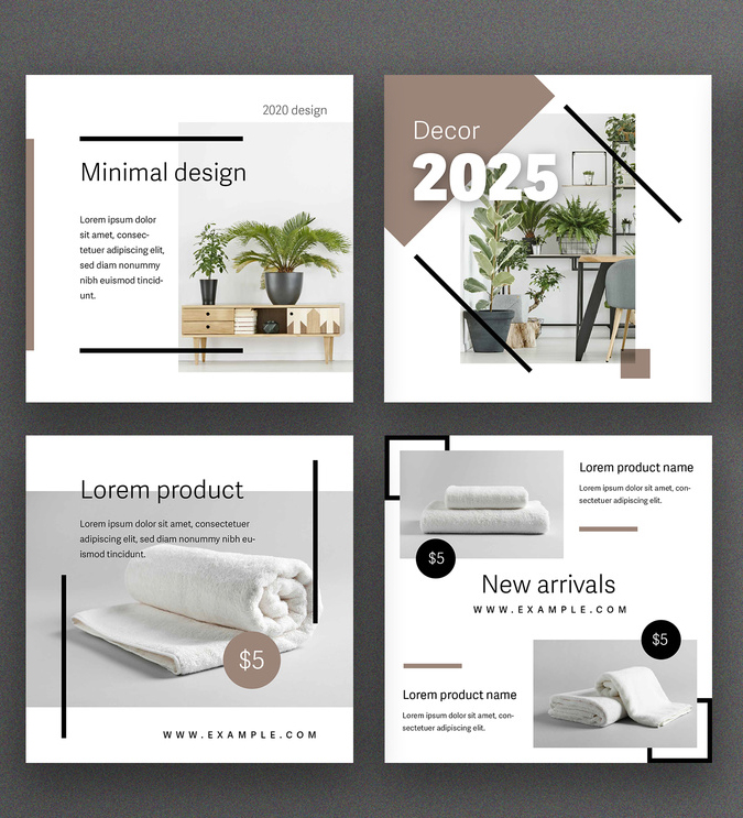 Abstract Social Media Kit Layout Set with Black Line Elements (AI Format)