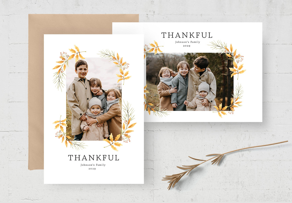 Autumn Fall Photo Card with Watercolor Decoration (PSD Format)