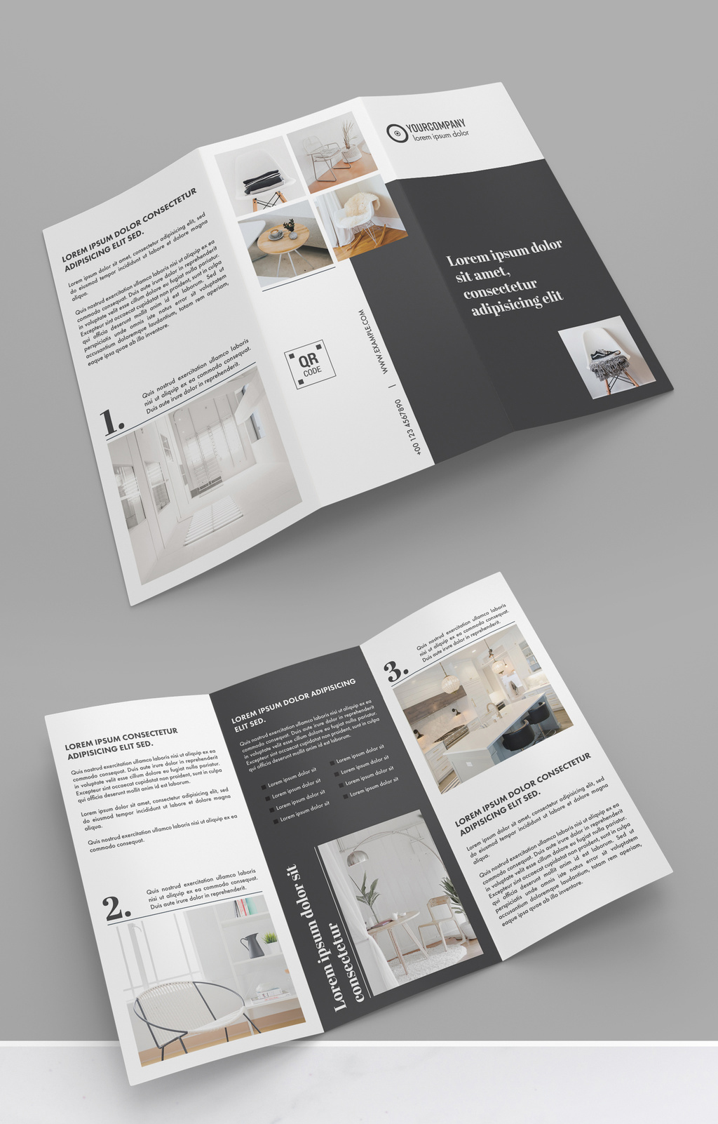 Black and Gray Trifold Brochure Layout (PSD Format)