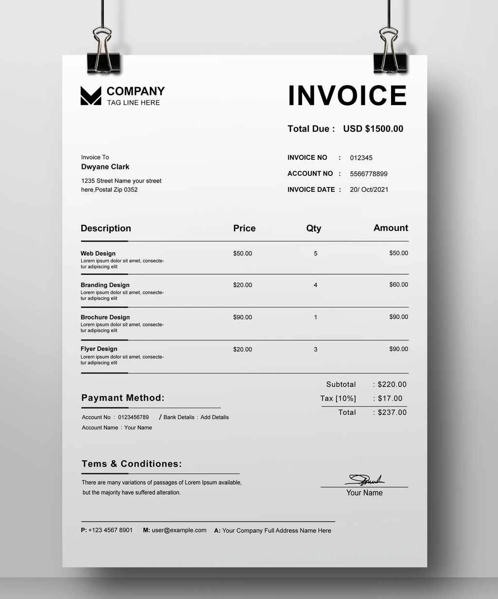 Black and White Invoice Layout (AI Format)