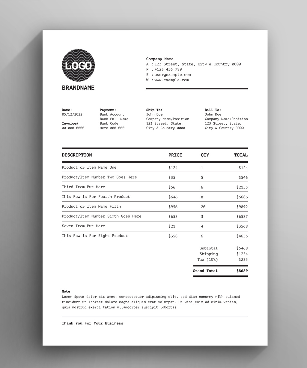 Black Invoice Layout (AI Format)