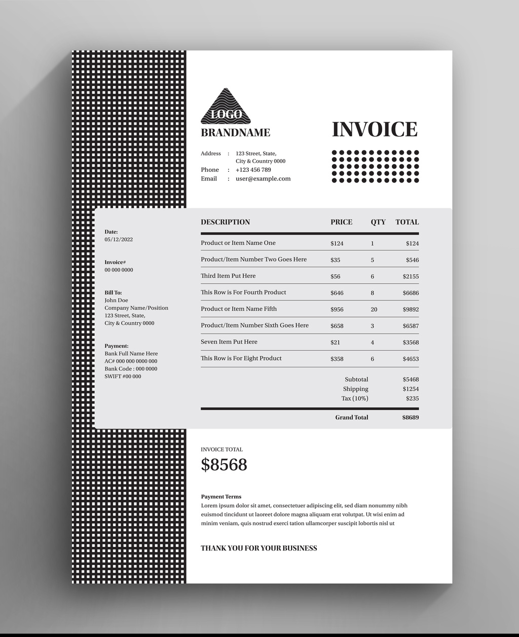 Black Invoice Layout (AI Format)