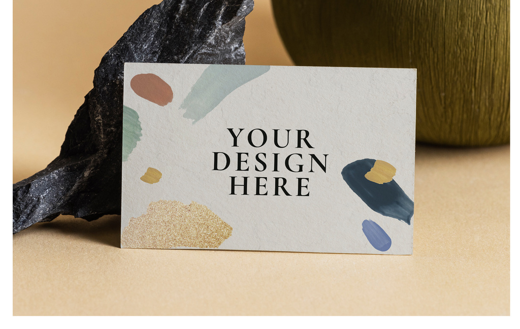 Blank Business Card on Beige Background Mockup (PSD Format)