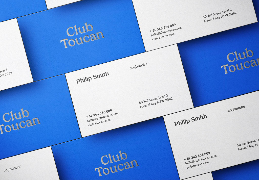 Blue and White Business Card with Silver Embossing Mockup (PSD Format)