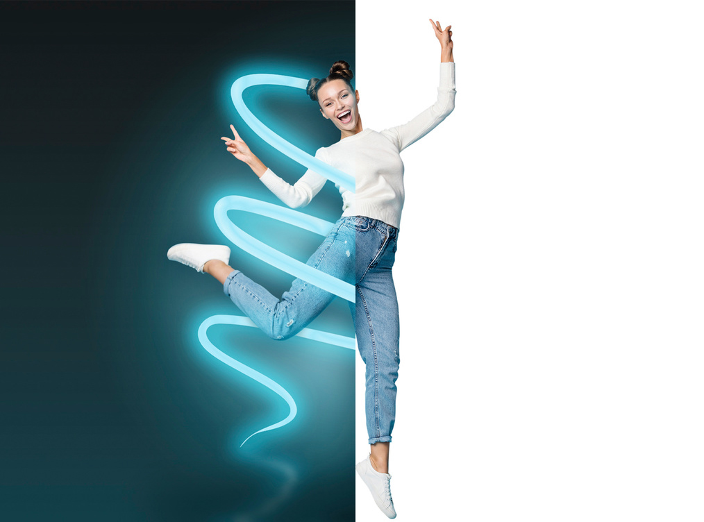 Blue Neon Photo Effect Mockup (PSD Format)