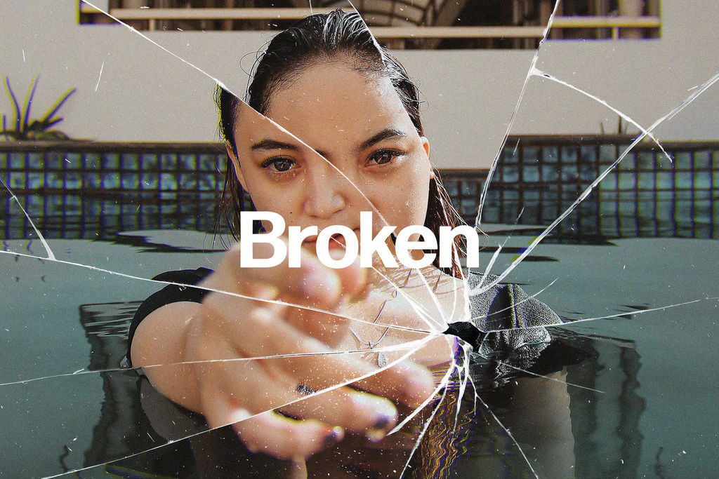 Broken Glass Photo Effect Mockup (PSD Format)