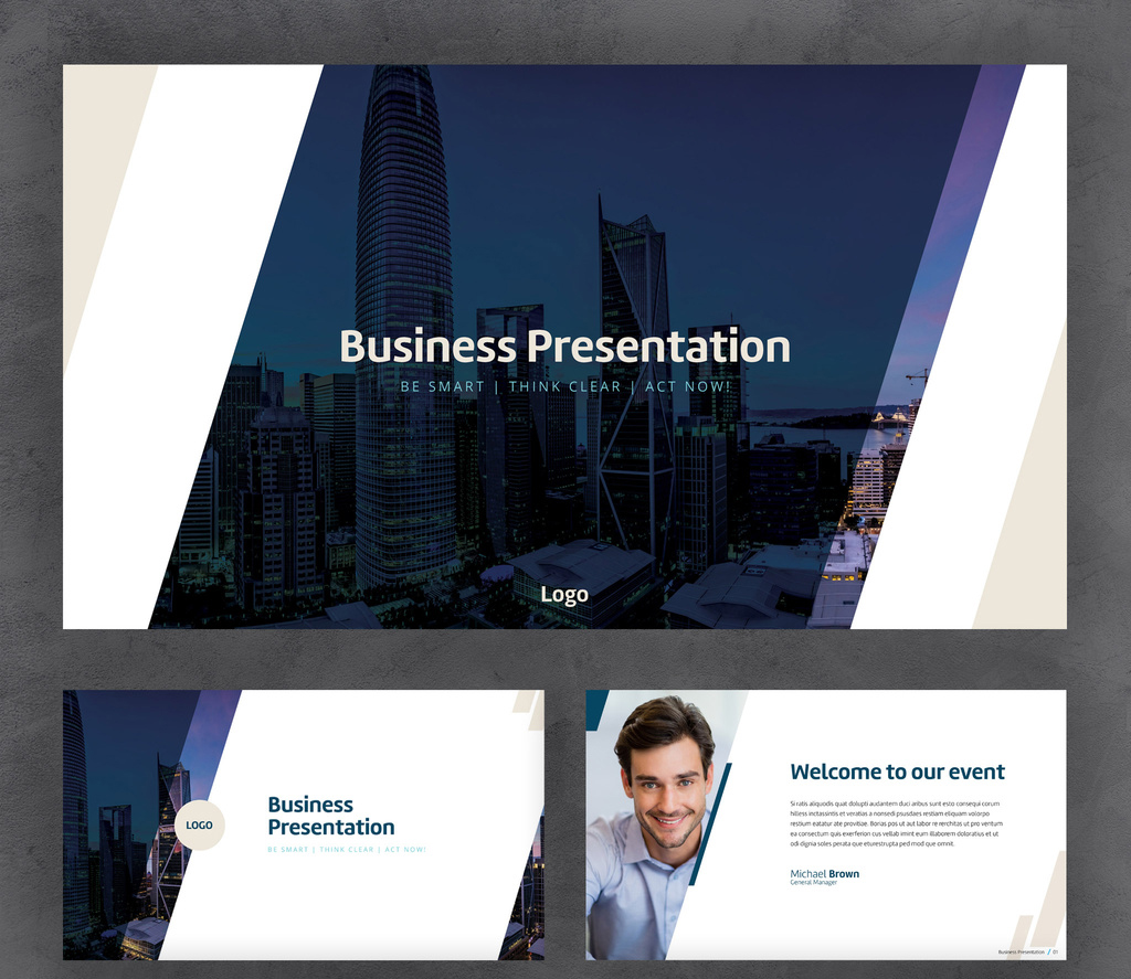 Business Presentation with Blue and Beige Accents (INDD Format)