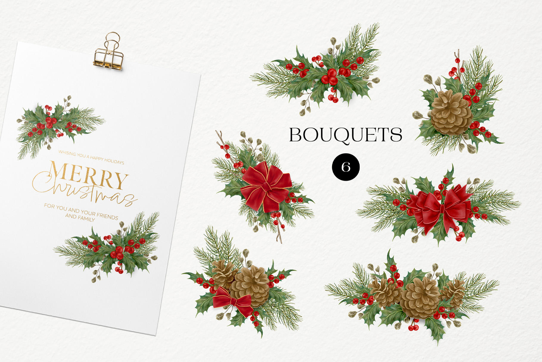 Christmas Leaves & Floral Elements (PSD, PNG, PAT Format)