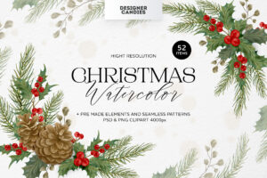Christmas Leaves & Floral Elements (PSD, PNG, PAT Format)
