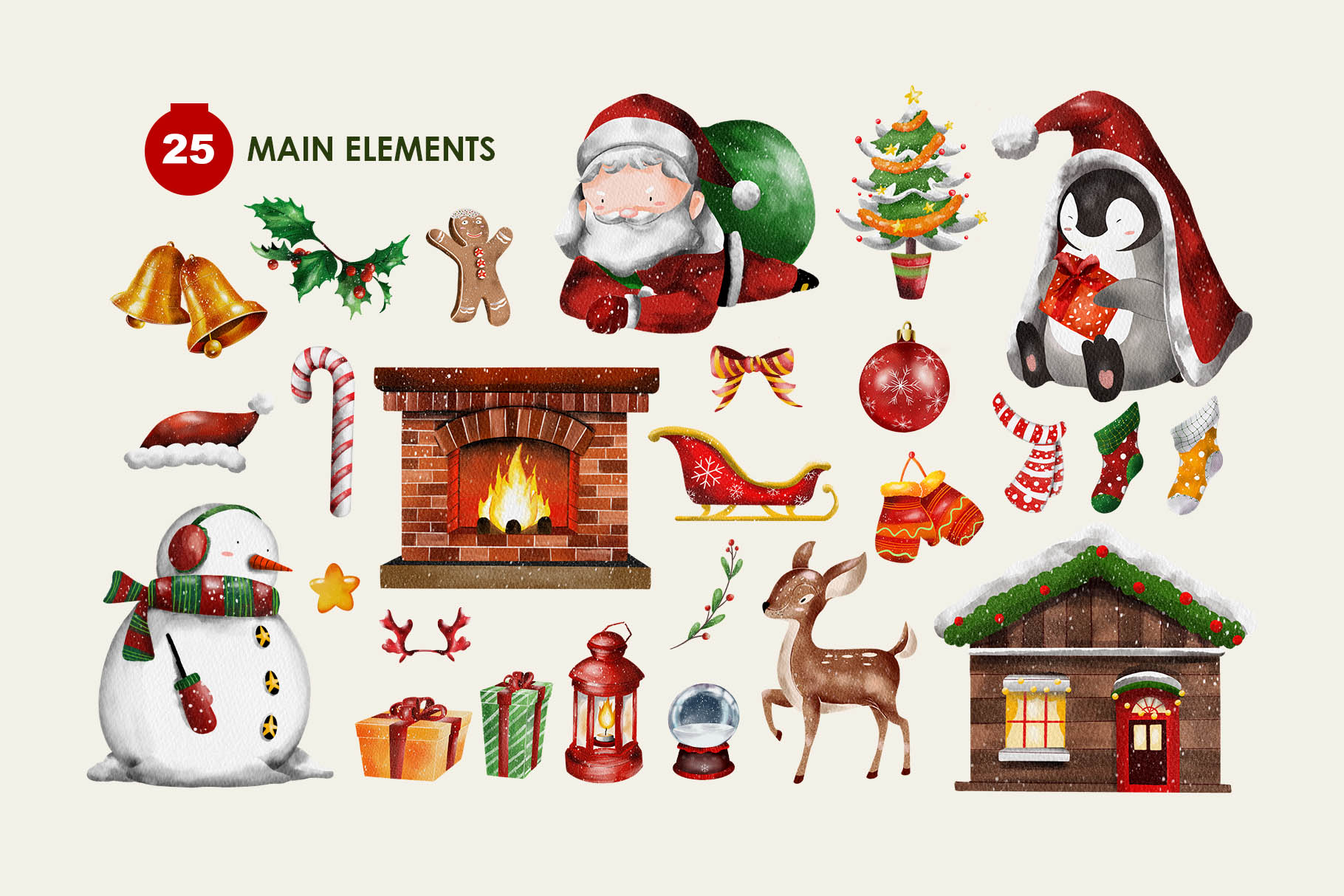 Christmas Watercolor Clipart Illustrations (PSD, PNG, JPEG Format)