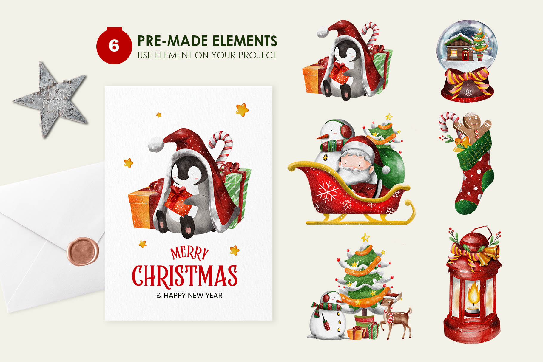 Christmas Watercolor Clipart Illustrations (PSD, PNG, JPEG Format)