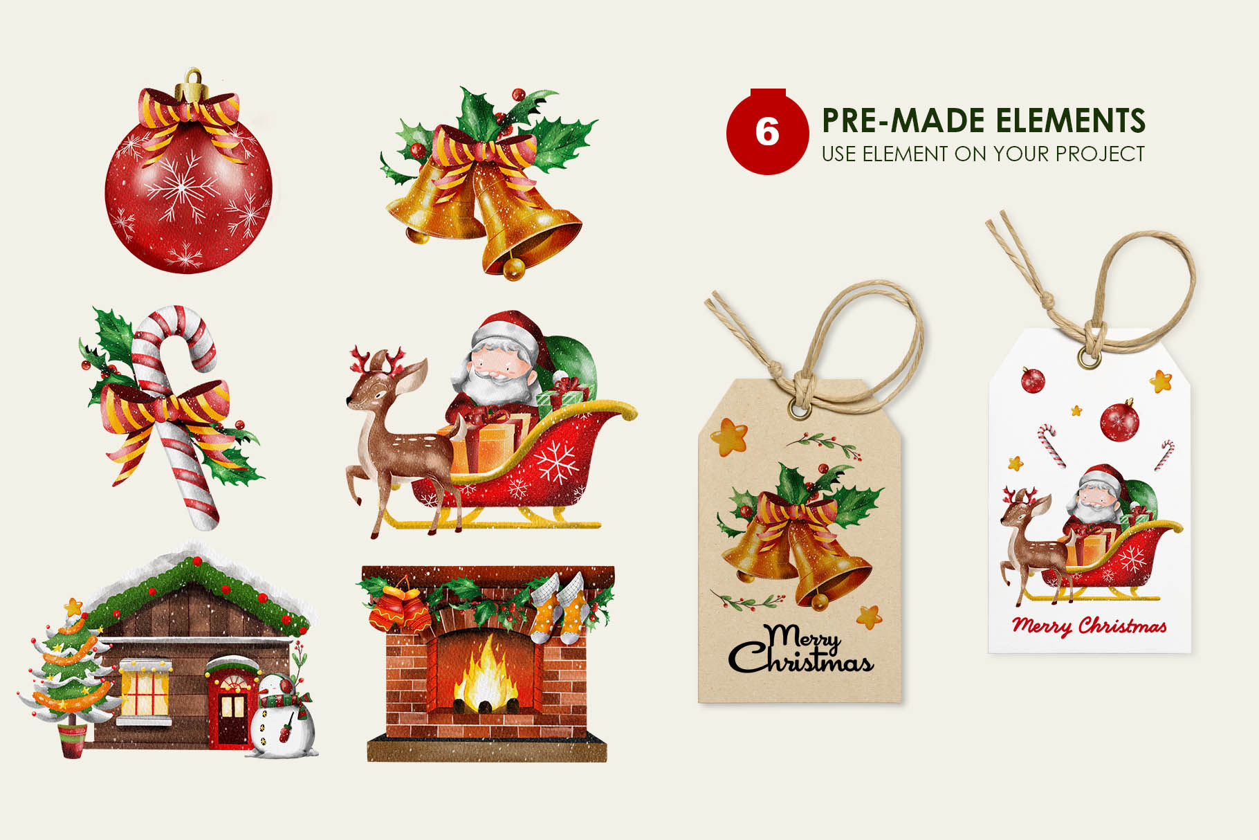Christmas Watercolor Clipart Illustrations (PSD, PNG, JPEG Format)