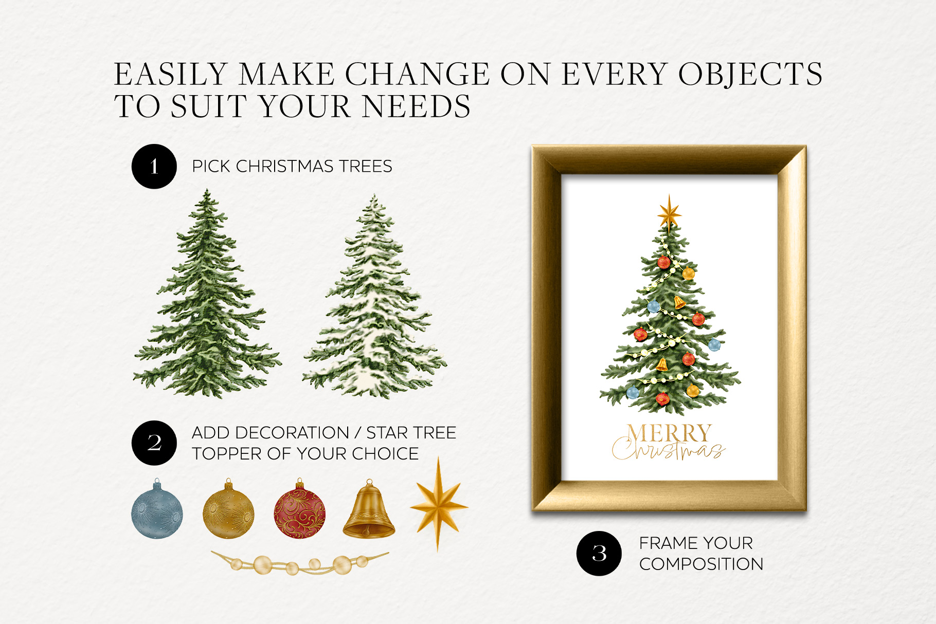 Christmas Watercolor Decorations (PSD, PNG Format)