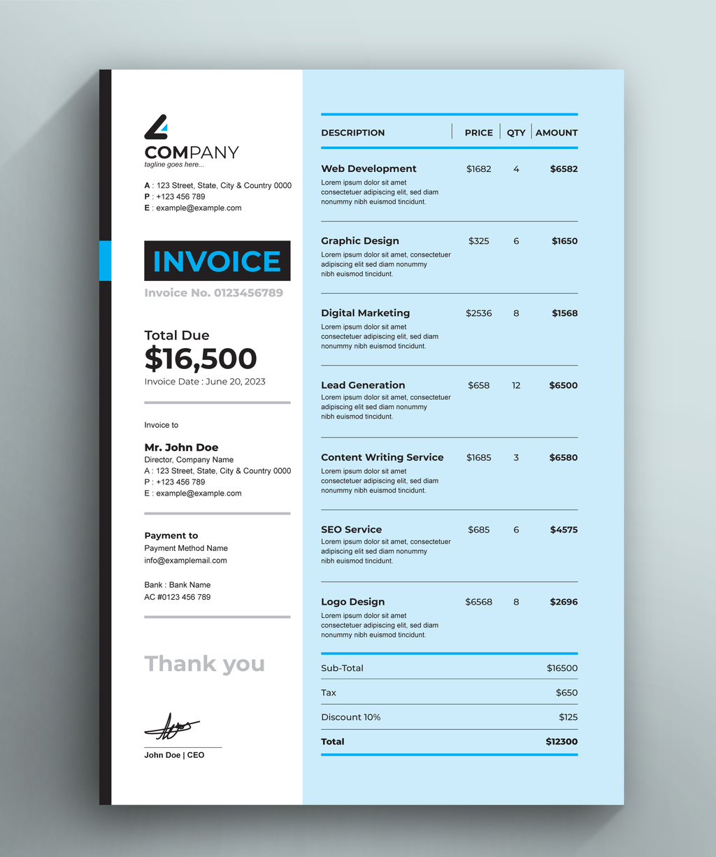 Company Invoice Layout (AI Format)