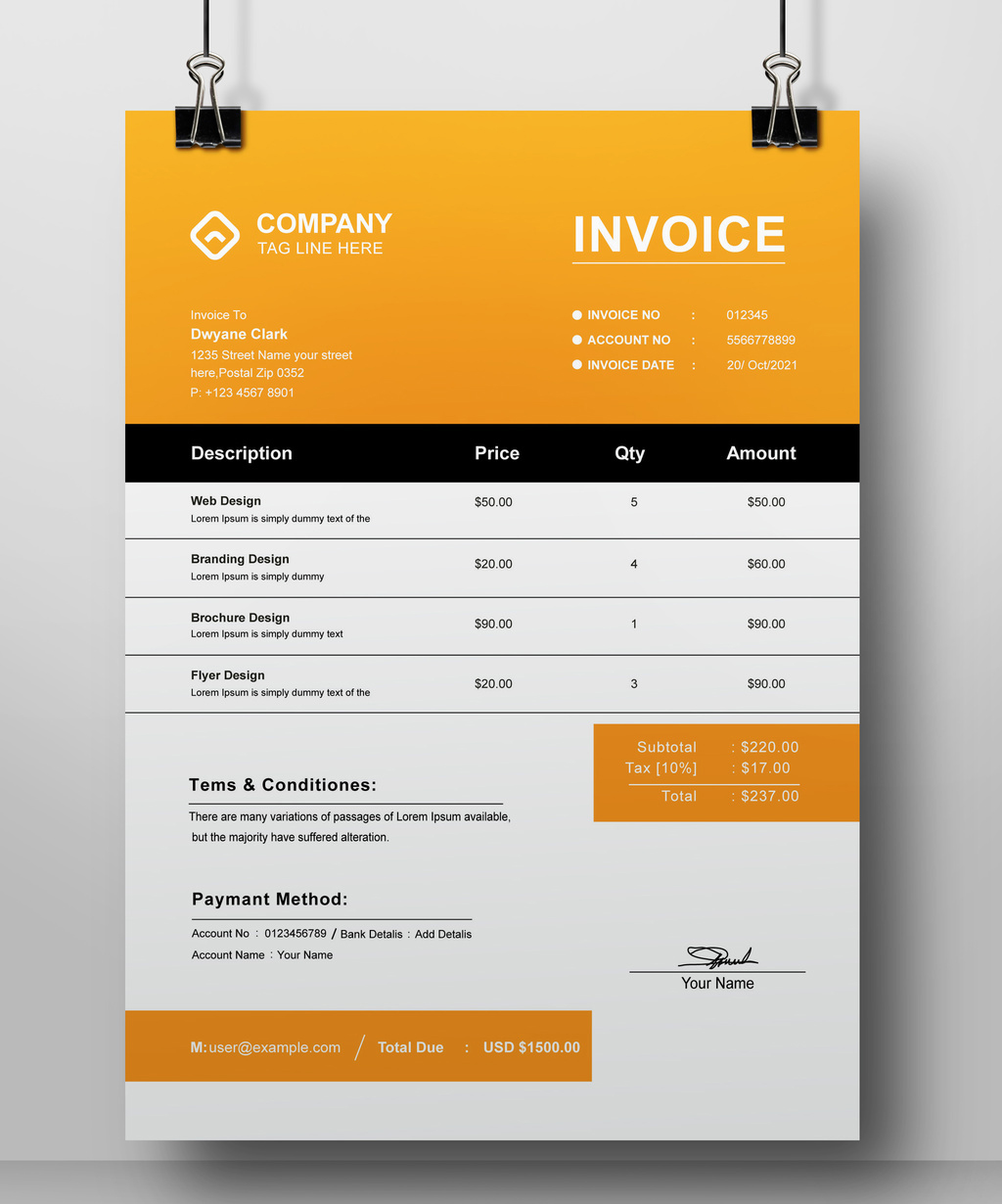 Corporate Invoice Layout with Yellow and Black Accents