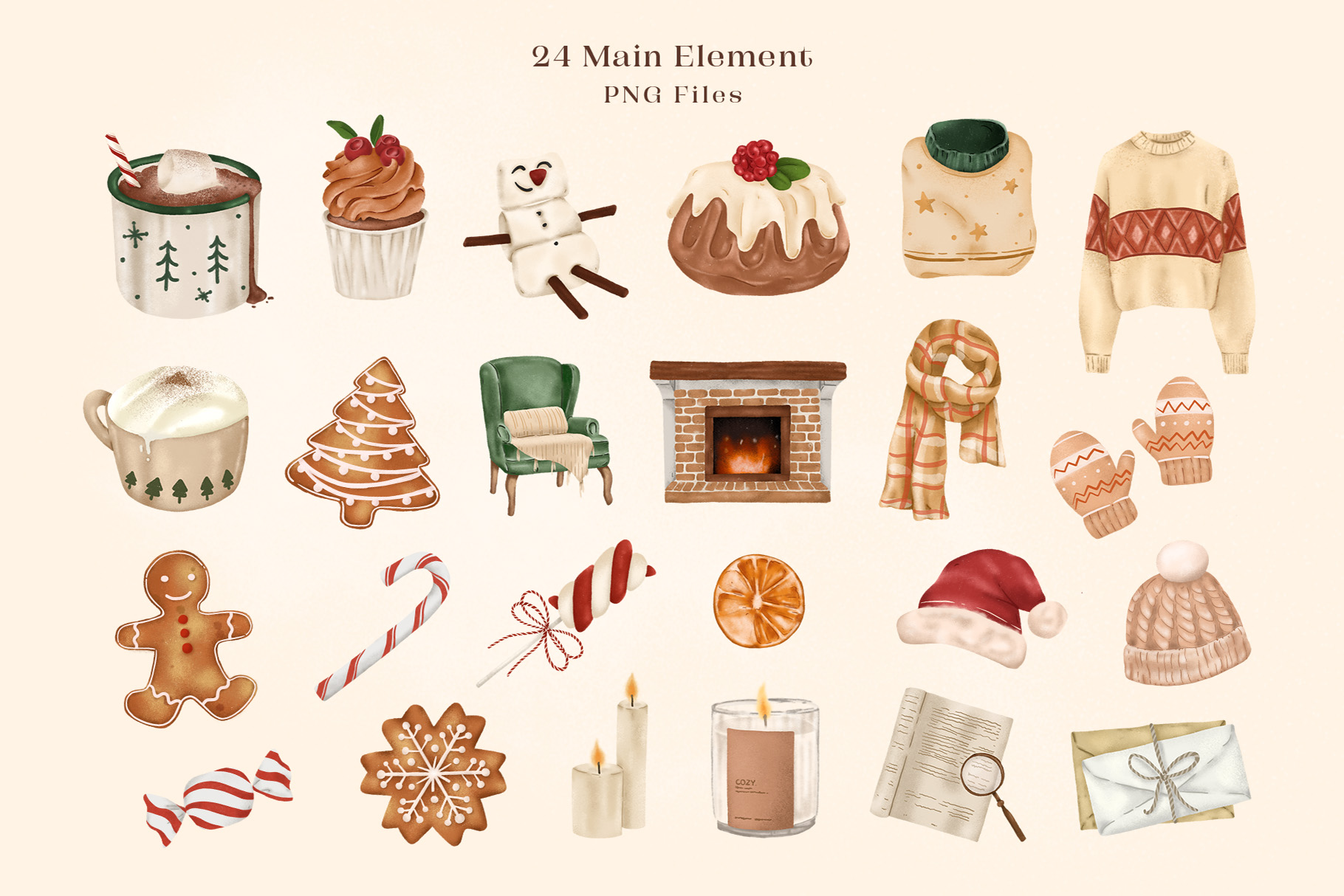 Cozy Christmas Clipart Illustrations (PSD, PNG, JPEG Format)