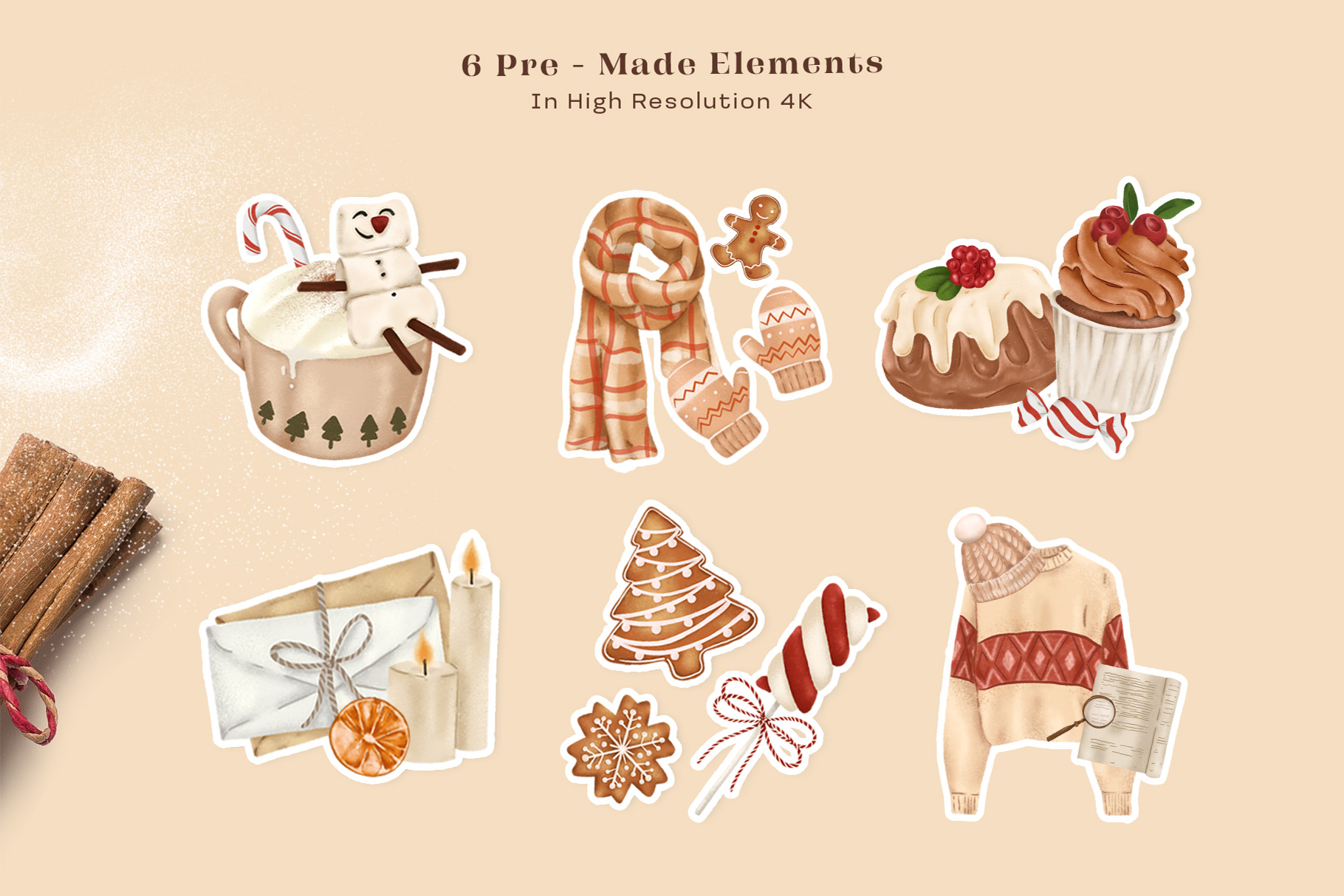 Cozy Christmas Clipart Illustrations (PSD, PNG, JPEG Format)