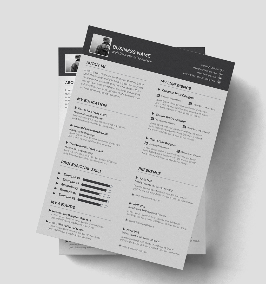 Dark Gray and White Resume Layout (AI Format)