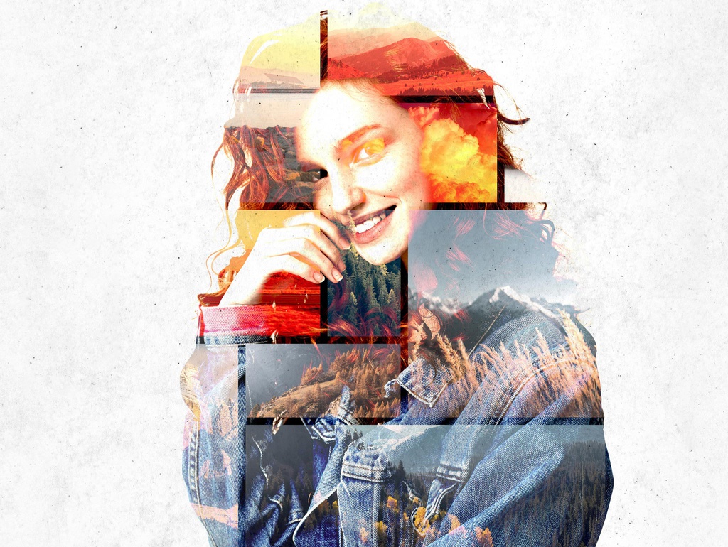 Double Exposure Photo Collage Effect Mockup (PSD Format)