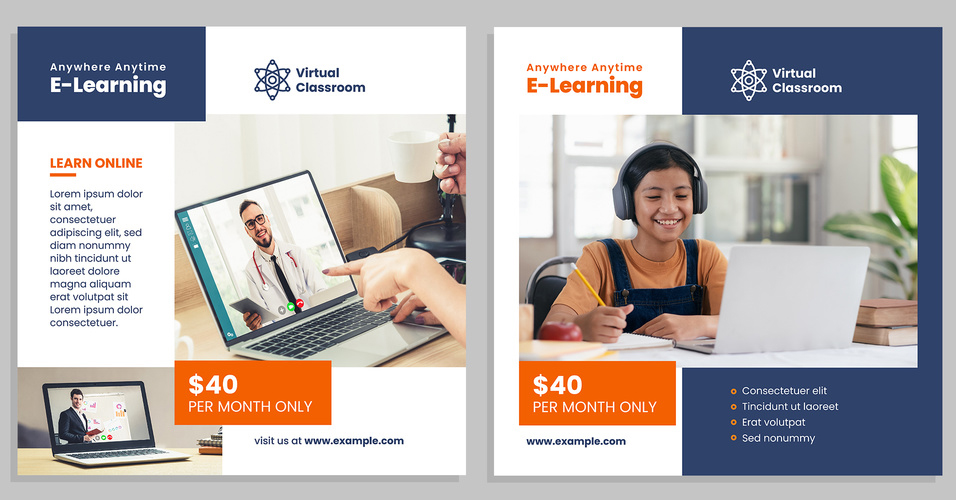 E-Learning Courses Social Media Post Layout Set (AI Format)