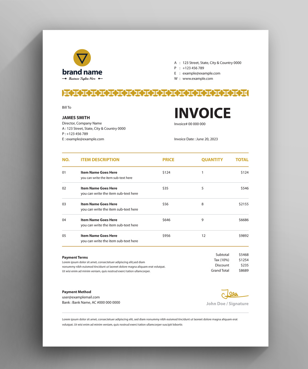Editable Invoice Design Quotation Estimate Template Layout (AI Format)