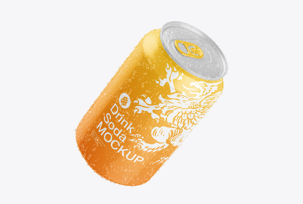 Glossy Metallic Can with Drops Mockup (PSD Format)