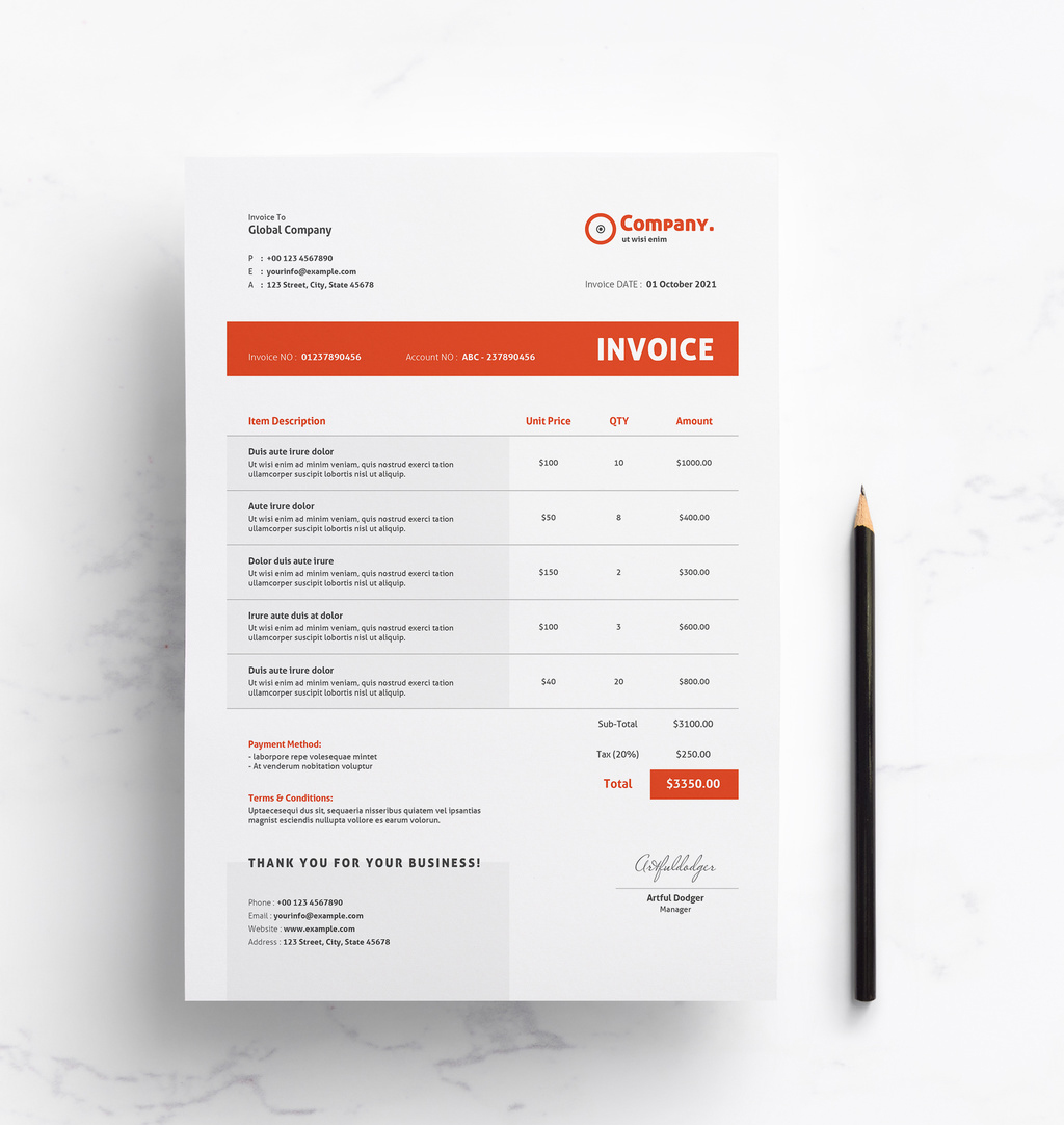 Invoice Layout with Red Accents (AI Format)