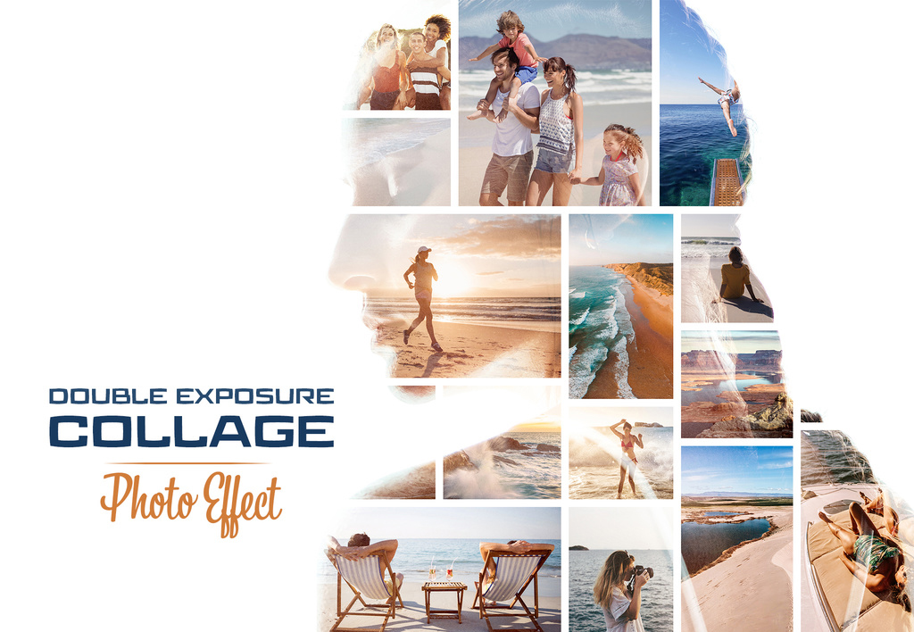Photo Collage Double Exposure Effect Mockup (PSD Format)