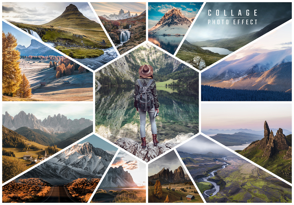 Photo Collage Hexagon Frame Effect Mockup (PSD Format)
