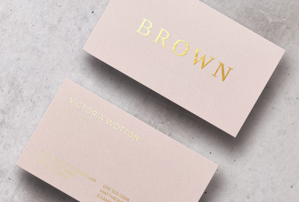 Pink Business Card Mockup Gold Foil (PSD Format)