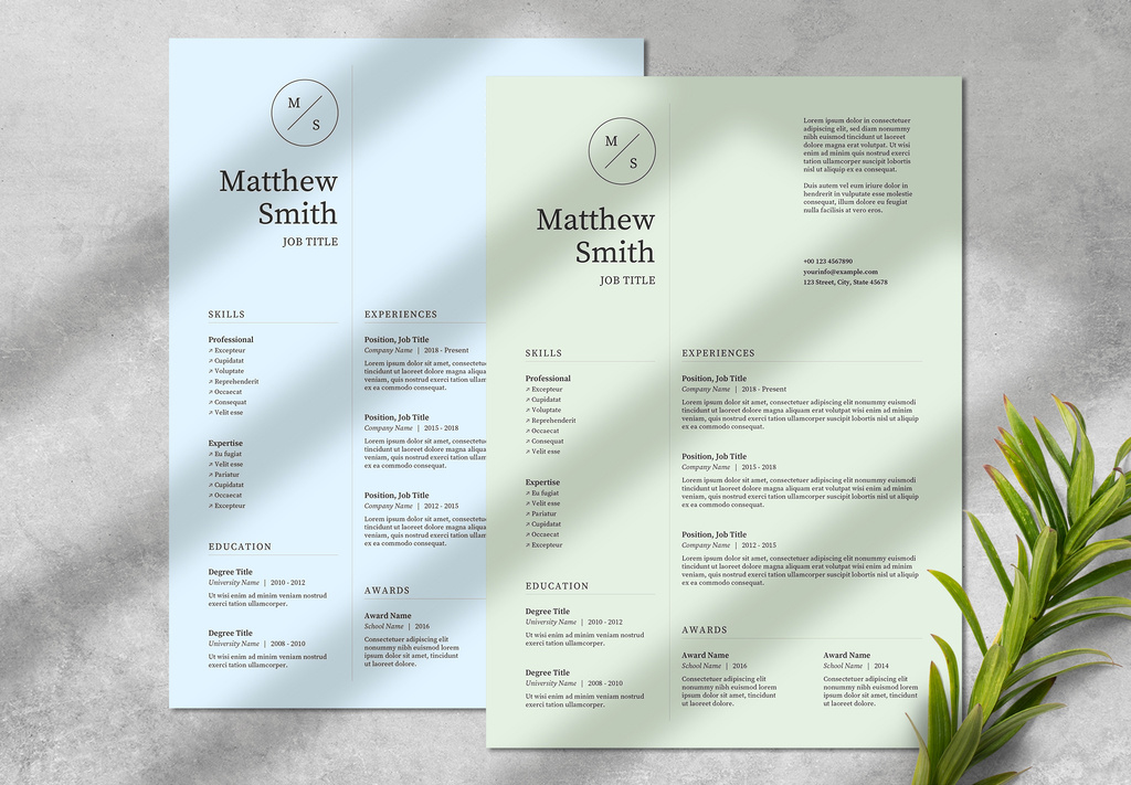 Resume Layout with Green and Blue Accents (AI Format)
