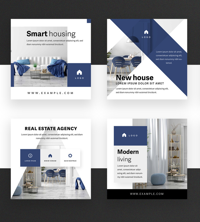 Social Media Post Layout Set with Dark Blue Accent (AI Format)