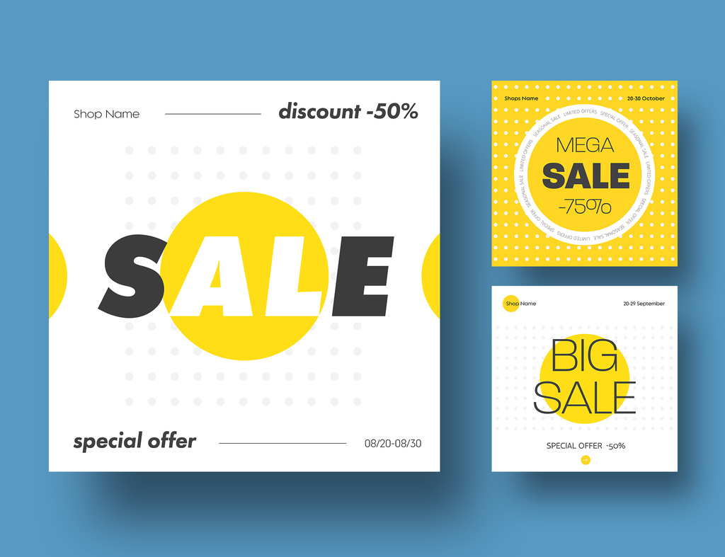 Social Media Post Layout Set with Yellow Geometric Elements (AI Format)