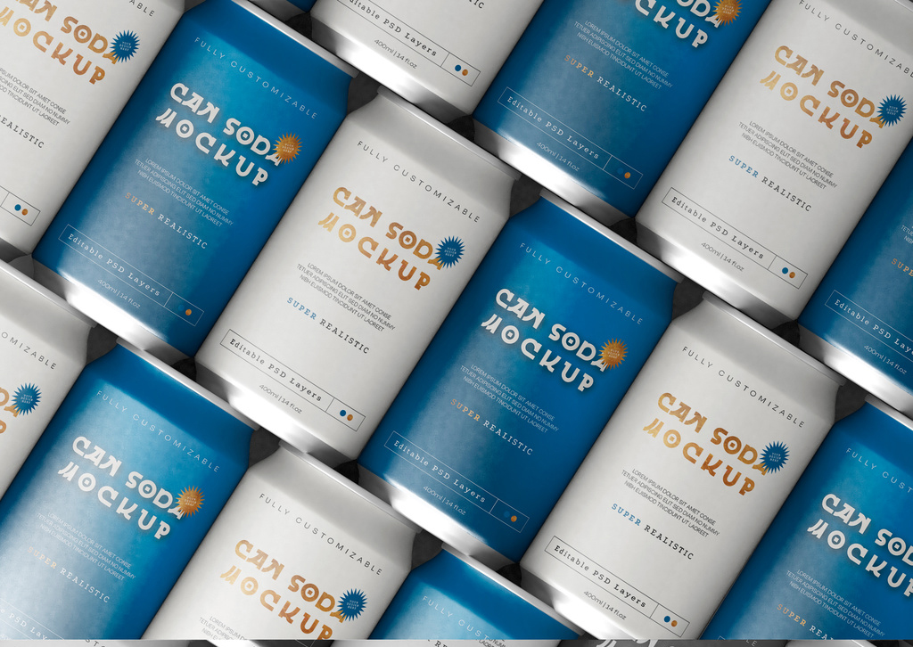 Soda Can Arrangement Mockup (PSD Format)
